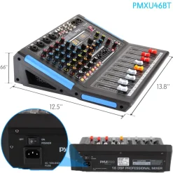 4-Channel Bluetooth Studio Mixer - USB Recording, 48V Power, 7-Band EQ<Pyle Clearance