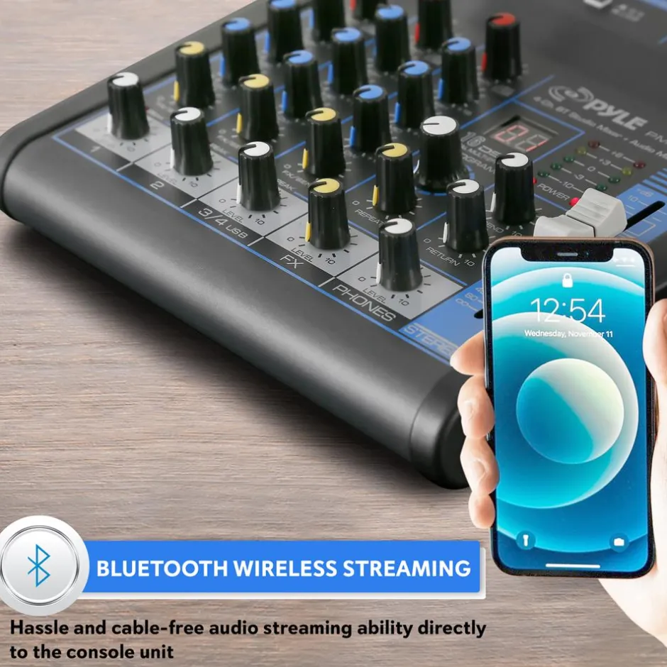 4-Channel Bluetooth Studio Mixer - USB, FX, 48V Phantom Power<Pyle Outlet
