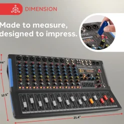 12-Channel Bluetooth Studio Mixer - USB Recording, 7-Band EQ, 48V Power<Pyle Outlet
