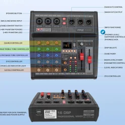 3-Channel DJ Audio Mixer - 16 DSP Effects, USB Interface, Phantom Power<Pyle Sale