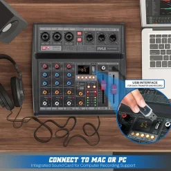 3-Channel DJ Audio Mixer - 16 DSP Effects, USB Interface, Phantom Power<Pyle Sale