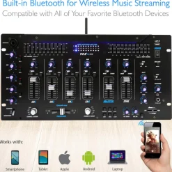 6-Channel DJ Mixer with Bluetooth, LED Controls, 10-Band Equalizer<Pyle Discount