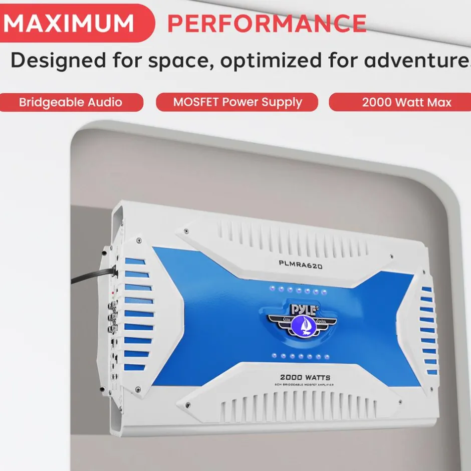 6-Channel Marine Amplifier, Waterproof, 2000W, MOSFET Power Supply<Pyle Discount