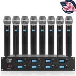8-Channel UHF Wireless Mic System, 164 ft Range, LCD Display, Rack Mountable<Pyle Online