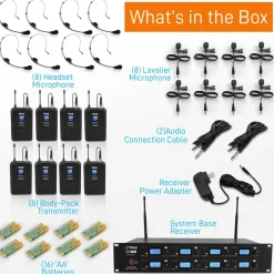 8-Channel UHF Wireless Mic System, 164 ft Range, LCD Display, Rack Mountable<Pyle Online