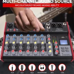 8-Channel Wireless DJ Mixer - Bluetooth Streaming, USB, +48V Phantom Power<Pyle New