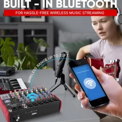 8-Channel Wireless DJ Mixer - Bluetooth Streaming, USB, +48V Phantom Power<Pyle New