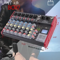 8-Channel Wireless DJ Mixer - Bluetooth Streaming, USB, +48V Phantom Power<Pyle New