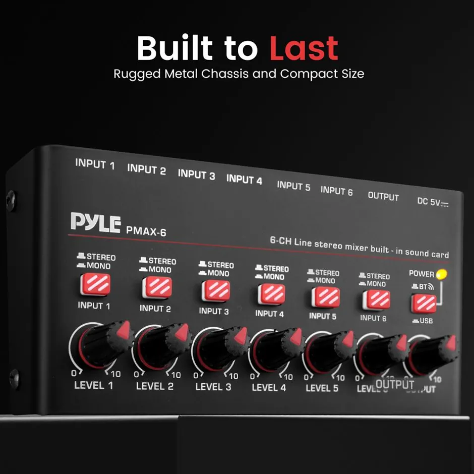 6-Channel Wireless Mixer, Low Noise, USB Sound Card, Compact Size<Pyle Clearance