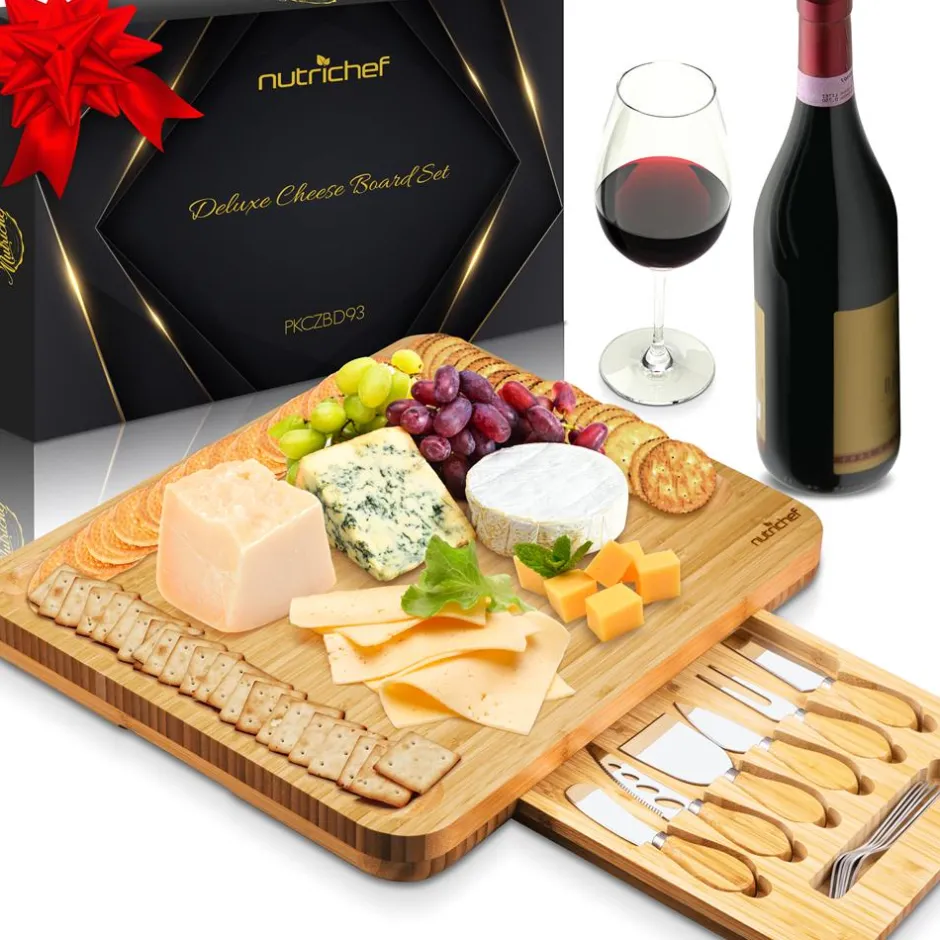 Charcuterie Board Set - Extra Large Bamboo with 6 Knives & Forks<NutriChef Clearance