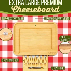 Charcuterie Board Set - Extra Large Bamboo with 6 Knives & Forks<NutriChef Clearance