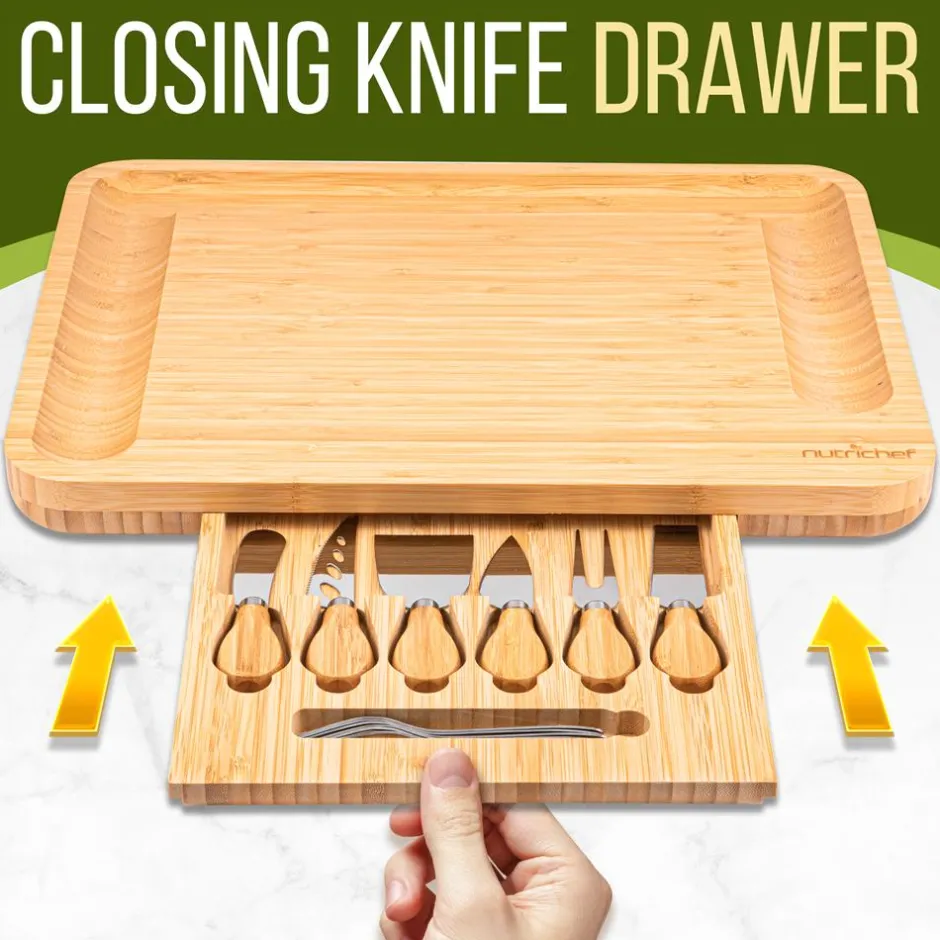 Charcuterie Board Set - Extra Large Bamboo with 6 Knives & Forks<NutriChef Clearance