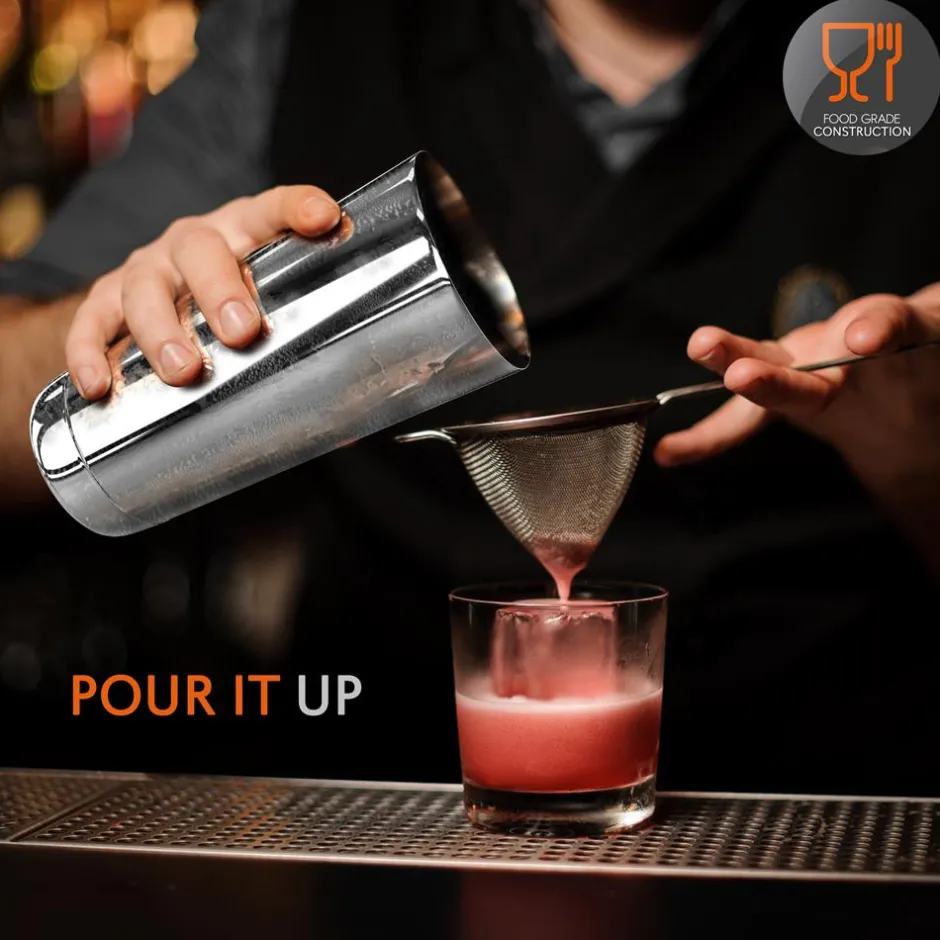 Cocktail Shaker Set 15 Pcs - Stainless Steel, Dishwasher Safe, Silver<NutriChef Online