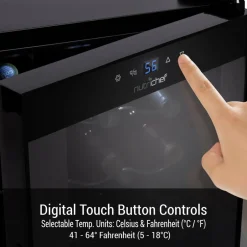 Compressor Wine Fridge 15-Bottle Capacity Digital Touch Glass Door White<NutriChef Outlet