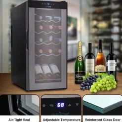 Compressor Wine Fridge 15-Bottle Capacity Digital Touch Glass Door White<NutriChef Outlet