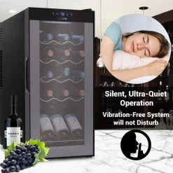 Compressor Wine Fridge 15-Bottle Capacity Digital Touch Glass Door White<NutriChef Outlet