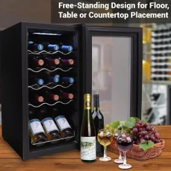 Compressor Wine Fridge 15-Bottle Capacity Digital Touch Glass Door White<NutriChef Outlet