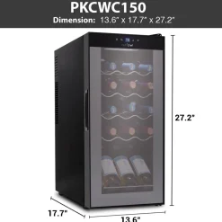 Compressor Wine Fridge 15-Bottle Capacity Digital Touch Glass Door White<NutriChef Outlet