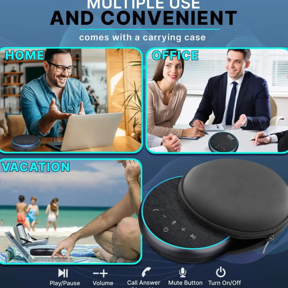 Conference Speakerphone Noise-Canceling Bluetooth HD Voice USB-C<Pyle New