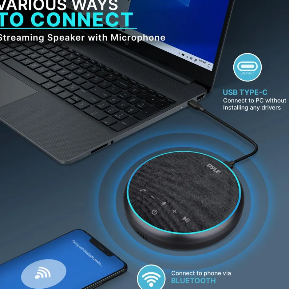 Conference Speakerphone Noise-Canceling Bluetooth HD Voice USB-C<Pyle New