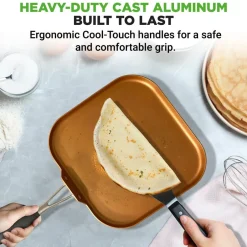 Copper Griddle Pan Non-Stick Coating Silicone Handle<NutriChef Discount