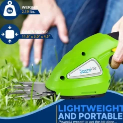 Cordless Grass Cutter & Hedge Trimmer, Rechargeable, Quick Change Blades, Green<Pyle