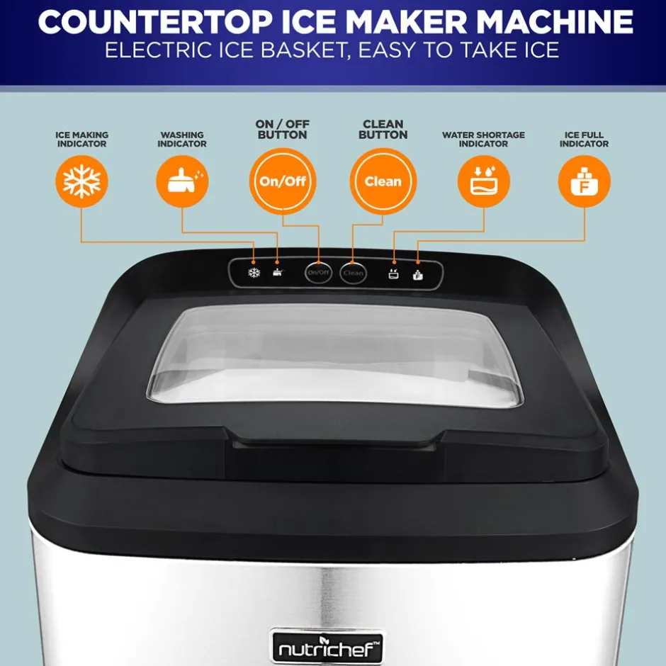 Countertop Nugget Ice Maker - Fast 26 lbs/Day, Stainless Steel<NutriChef Outlet