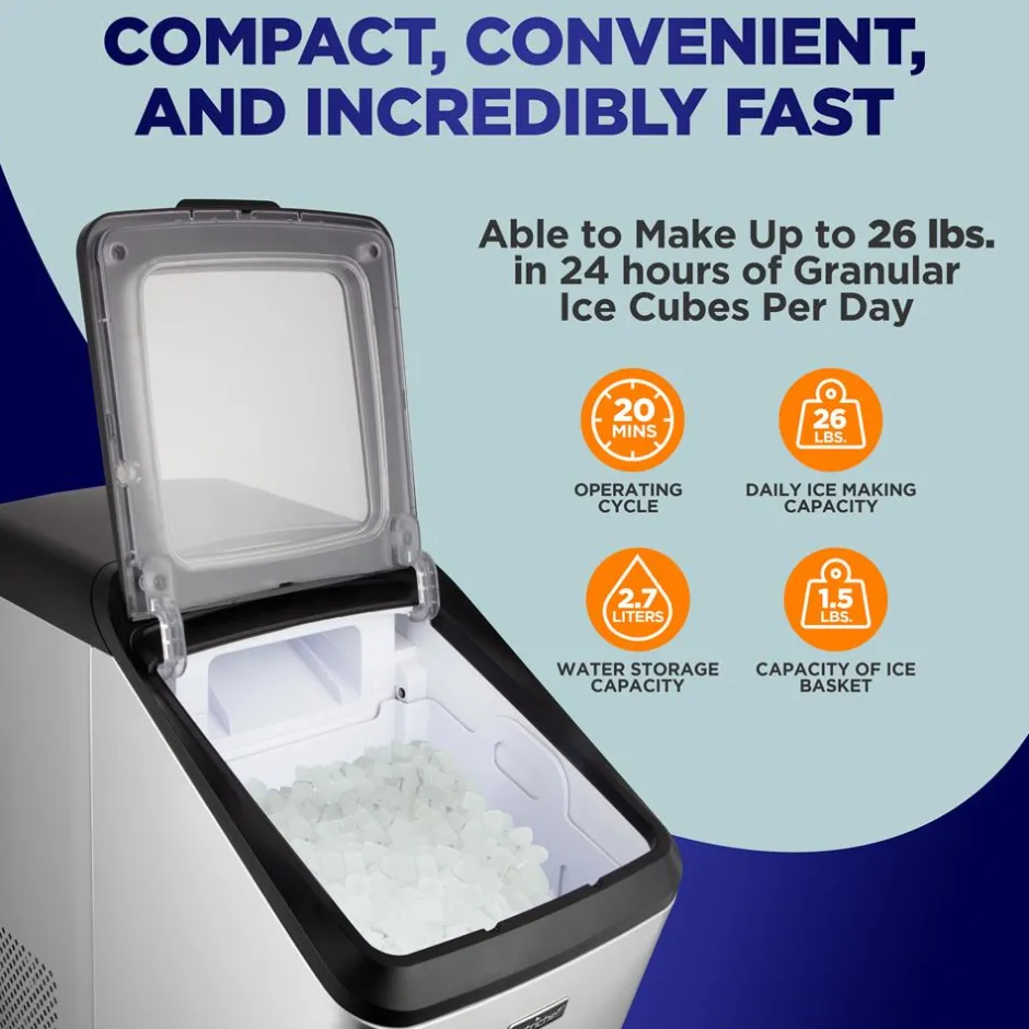 Countertop Nugget Ice Maker - Fast 26 lbs/Day, Stainless Steel<NutriChef Outlet
