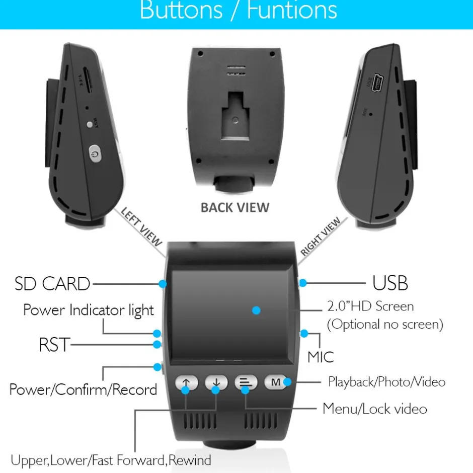 Dash Cam DVR 1080p HD Video, Night Vision, Dual Camera, 2" LCD Display<Pyle