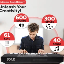 Digital Karaoke Piano 61-Key Portable with Speakers & Waterproof Case<Pyle Online