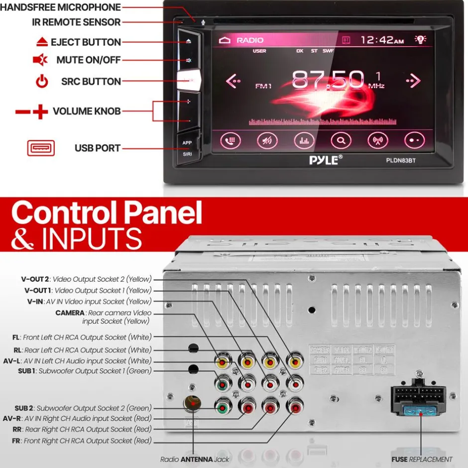Double Din DVD Car Stereo Touchscreen Bluetooth 6.2" Display<Pyle Discount