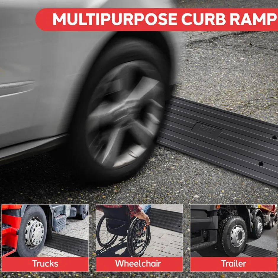 Driveway Curb Ramps 11,000lb Capacity Heavy Duty Rubber 4ft 2pc Set<Pyle Best