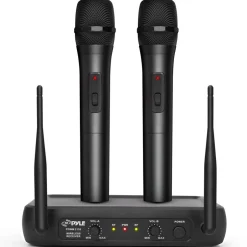 Dual Channel Wireless Mic System - Clear Sound, Adjustable Volume, VHF<Pyle Discount