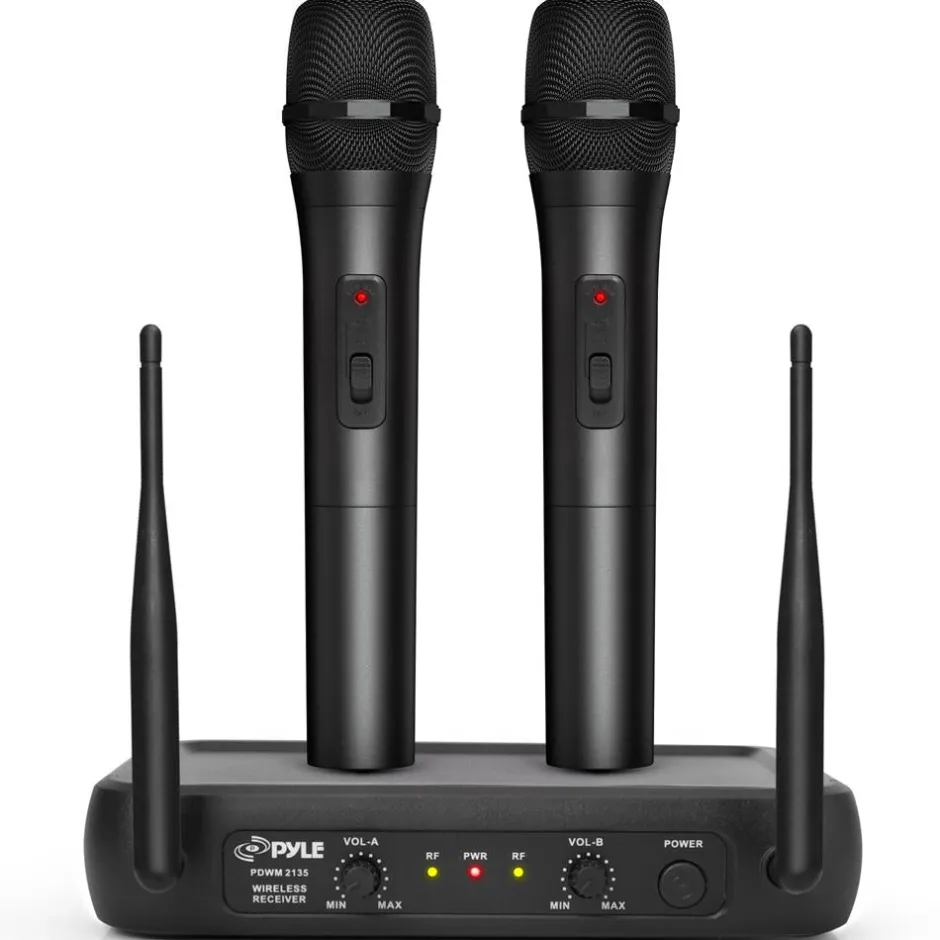 Dual Channel Wireless Mic System - Clear Sound, Adjustable Volume, VHF<Pyle Discount