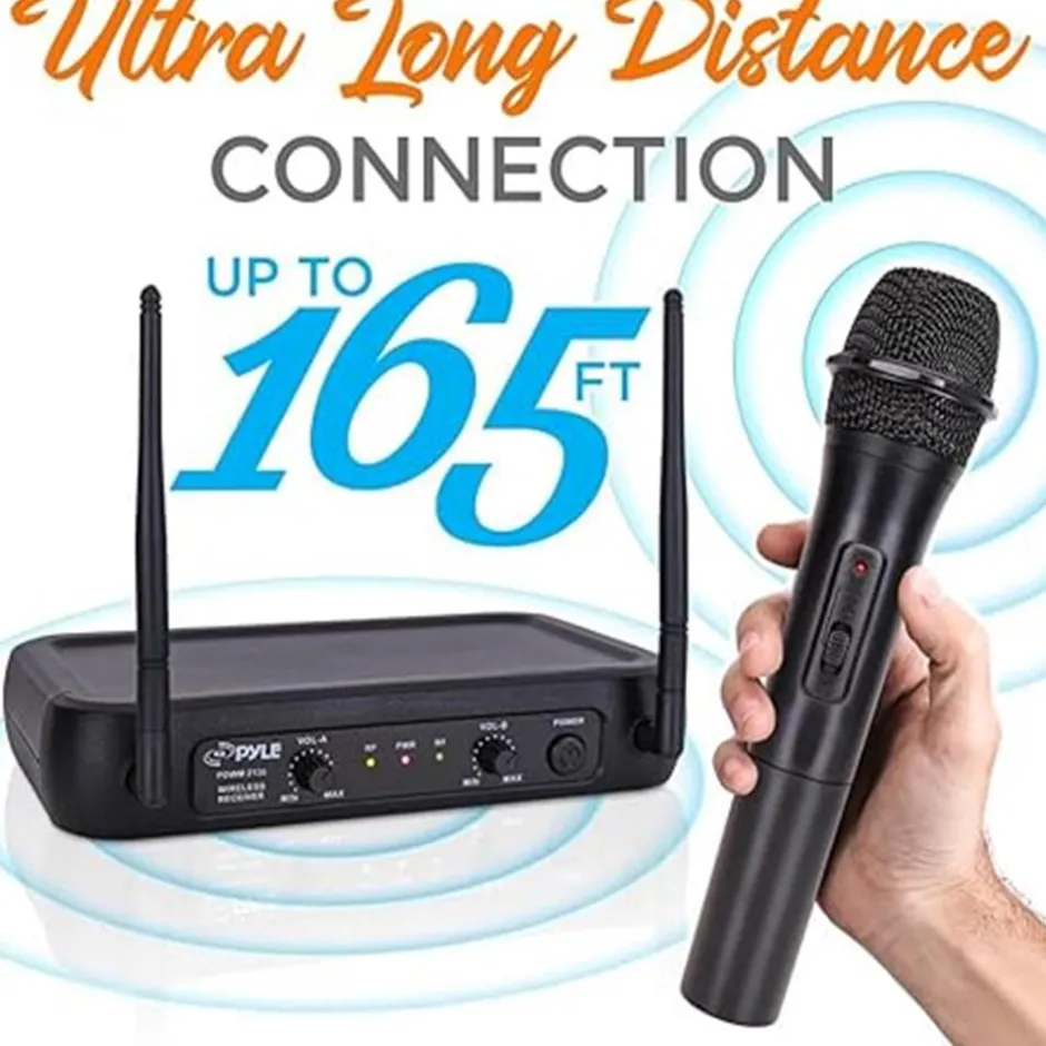 Dual Channel Wireless Mic System - Clear Sound, Adjustable Volume, VHF<Pyle Discount