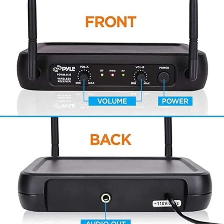 Dual Channel Wireless Mic System - Clear Sound, Adjustable Volume, VHF<Pyle Discount