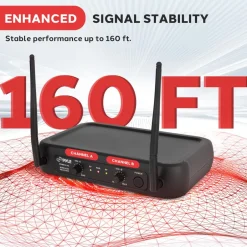 Dual Channel Wireless Mic System - Clear Sound, VHF, 2 Lavalier & Headset<Pyle