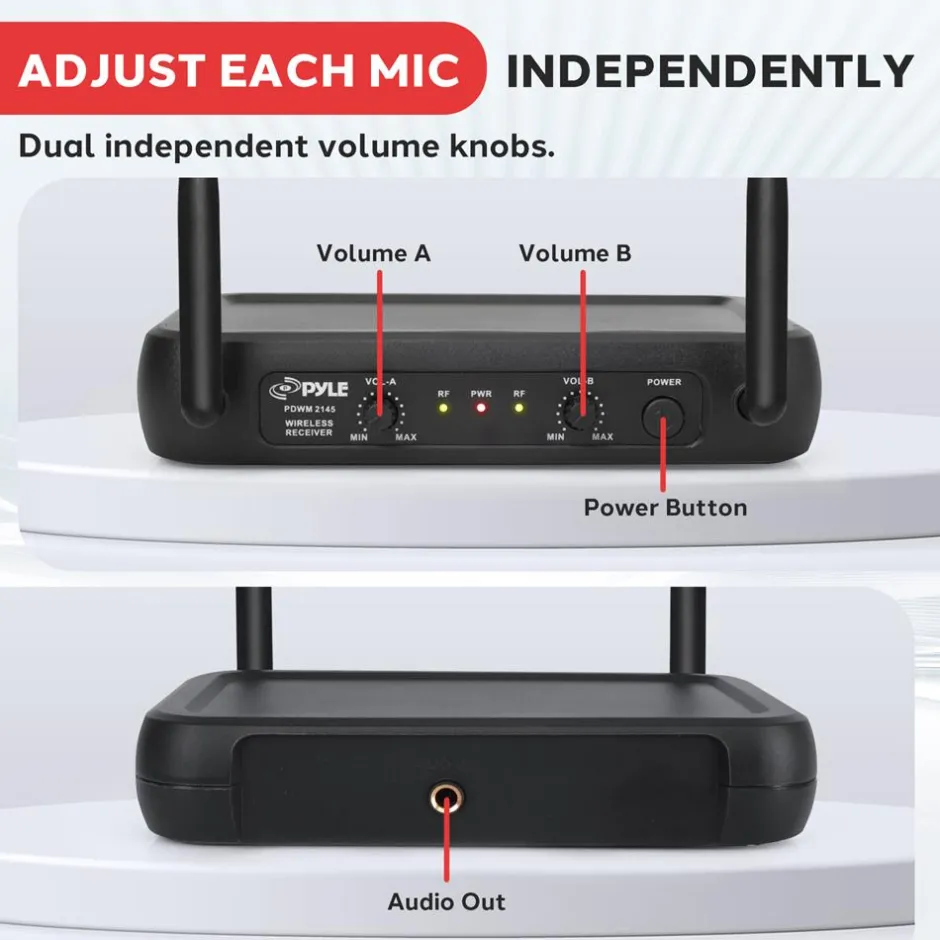 Dual Channel Wireless Mic System - Clear Sound, VHF, 2 Lavalier & Headset<Pyle