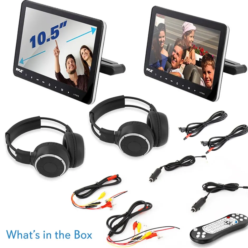 Dual Headrest DVD Player - 10.5" LCD, Stereo Speakers, Wireless Headphones<Pyle Clearance