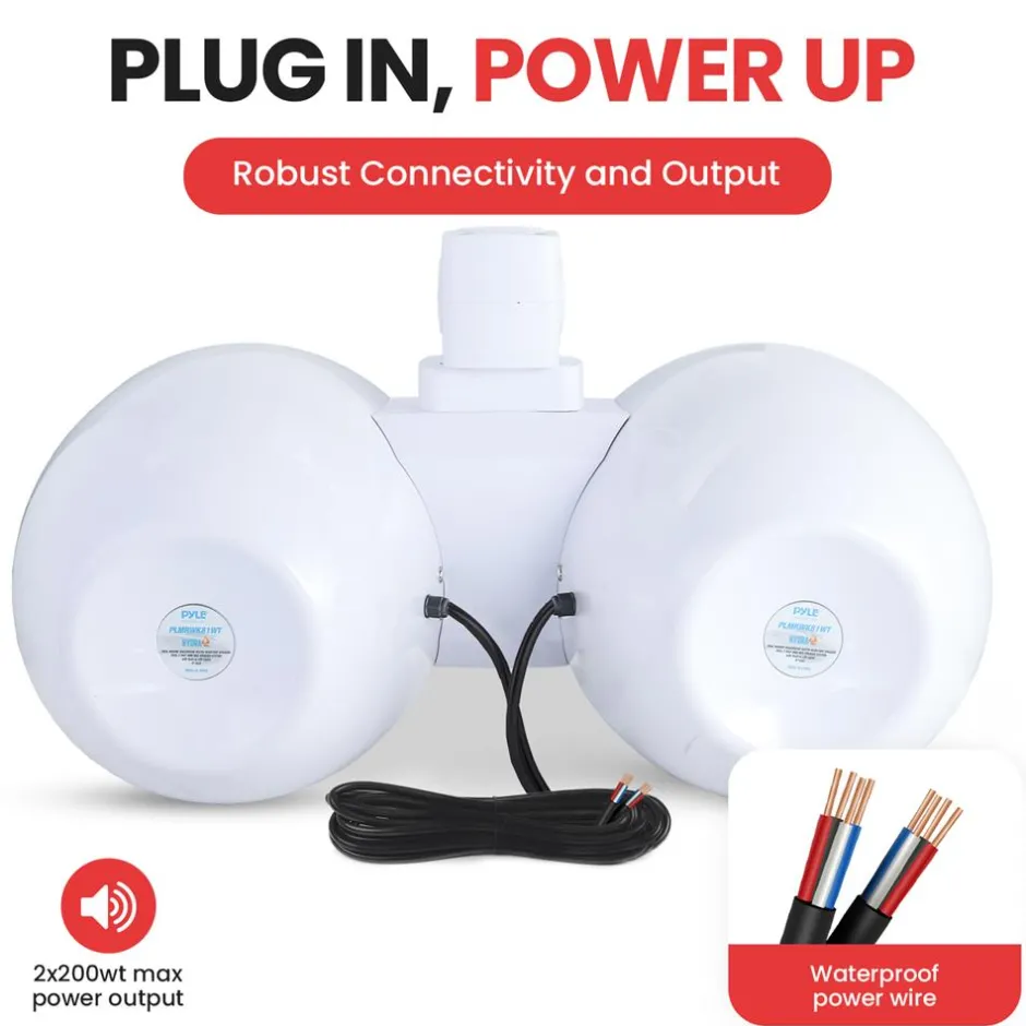 Dual Marine Speakers 300W Waterproof LED 8" White<Pyle Outlet