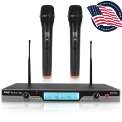 Dual UHF Wireless Microphone System 200' Range LCD Display Rack Mountable<Pyle Discount