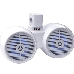 Dual Waterproof Marine Speakers 200W LED Lights White<Pyle Sale