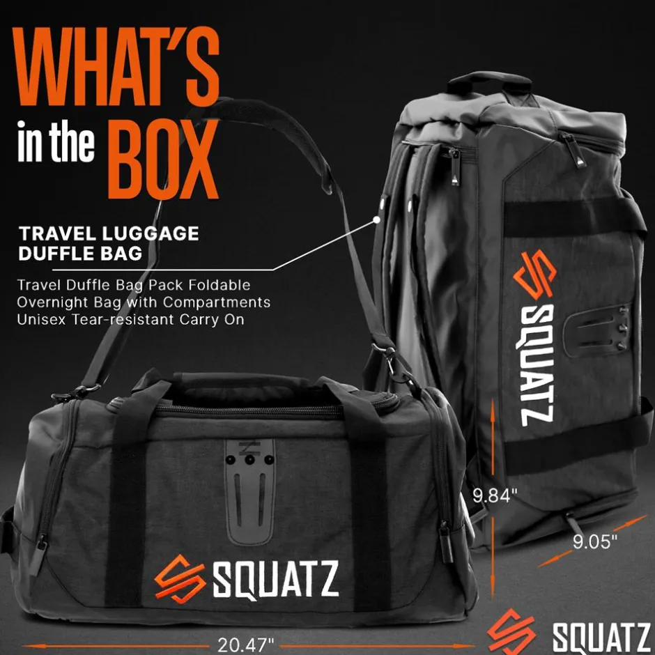 Duffle Bag with USB Port, Tear-Resistant Polyester, Extra Large, Black<SQUATZ Online