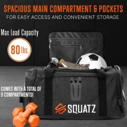 Duffle Bag with USB Port, Tear-Resistant Polyester, Extra Large, Black<SQUATZ Online