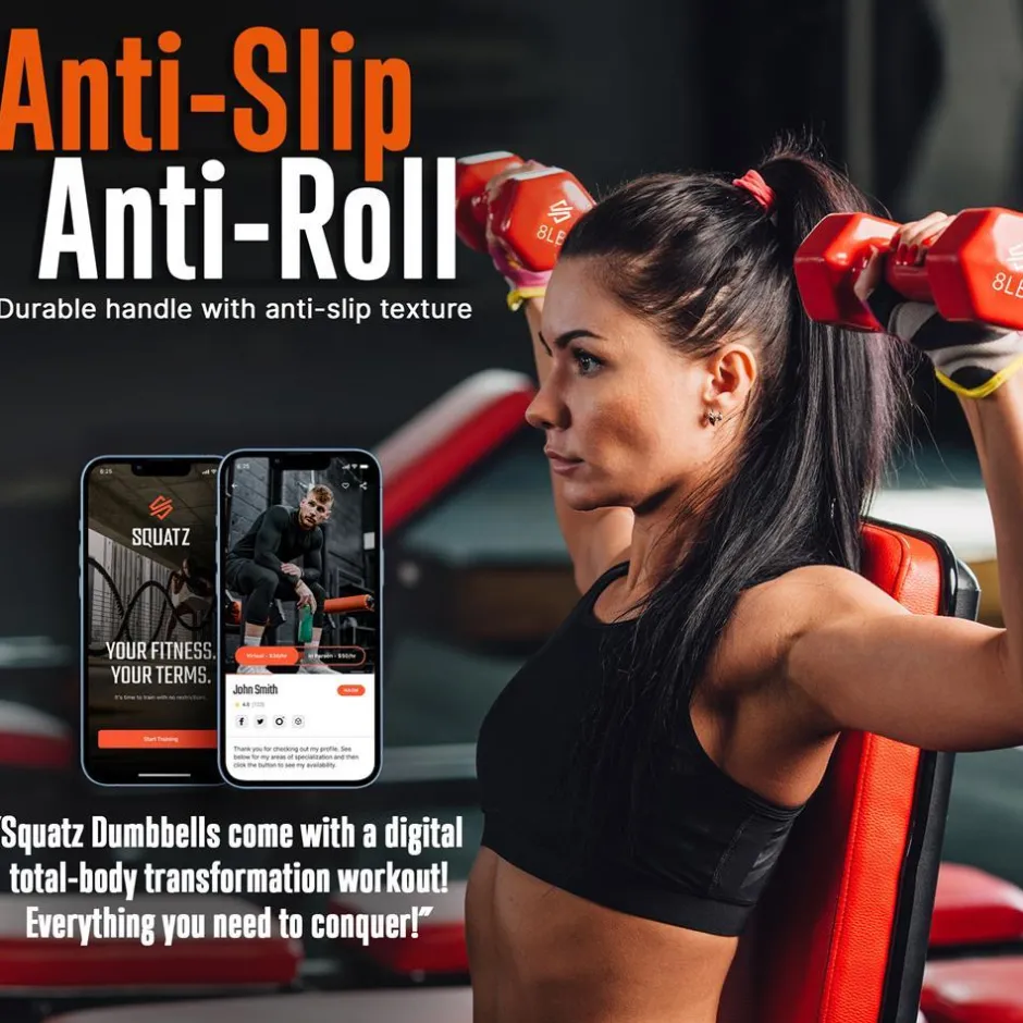 Dumbbell Set with Stand, Anti-Slip Neoprene Coated, Gray/Black/Orange<SQUATZ Clearance