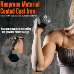 Dumbbell Set with Stand, Anti-Slip Neoprene Coated, Gray/Black/Orange<SQUATZ Clearance