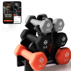 Dumbbell Set with Stand, 20lbs Neoprene Coated, Anti-Slip, Gray/Black/Orange<SQUATZ Sale