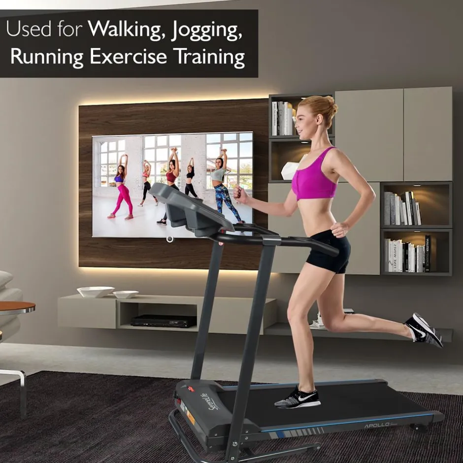 Electric Folding Treadmill, Bluetooth Sync, Manual Incline, Compact Design<SereneLife New