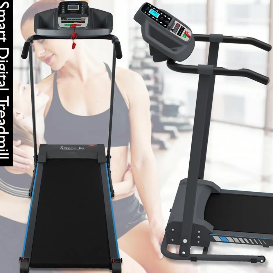 Electric Folding Treadmill, Bluetooth Sync, Manual Incline, Compact Design<SereneLife New