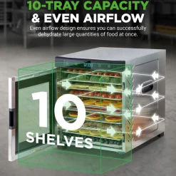 Electric Food Dehydrator 10-Tray Stainless Steel Digital Timer 900W<NutriChef Hot